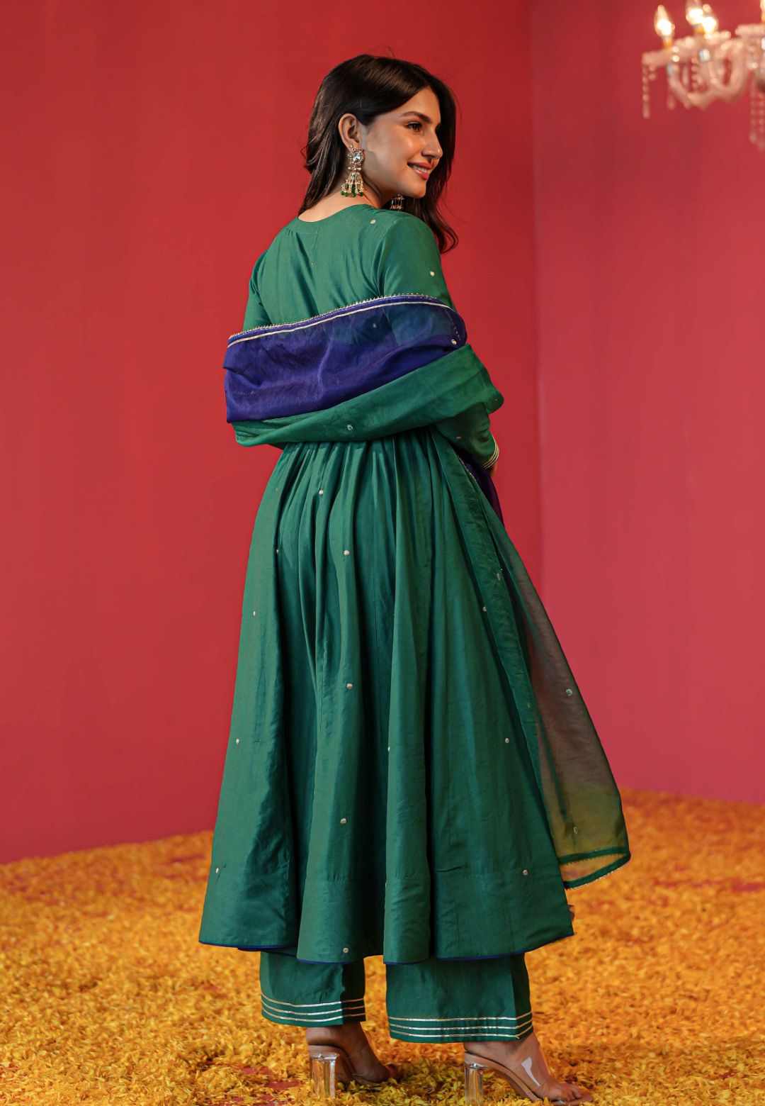 GREEN CHANDERI SUIT WITH ORGANZA DUPATTA