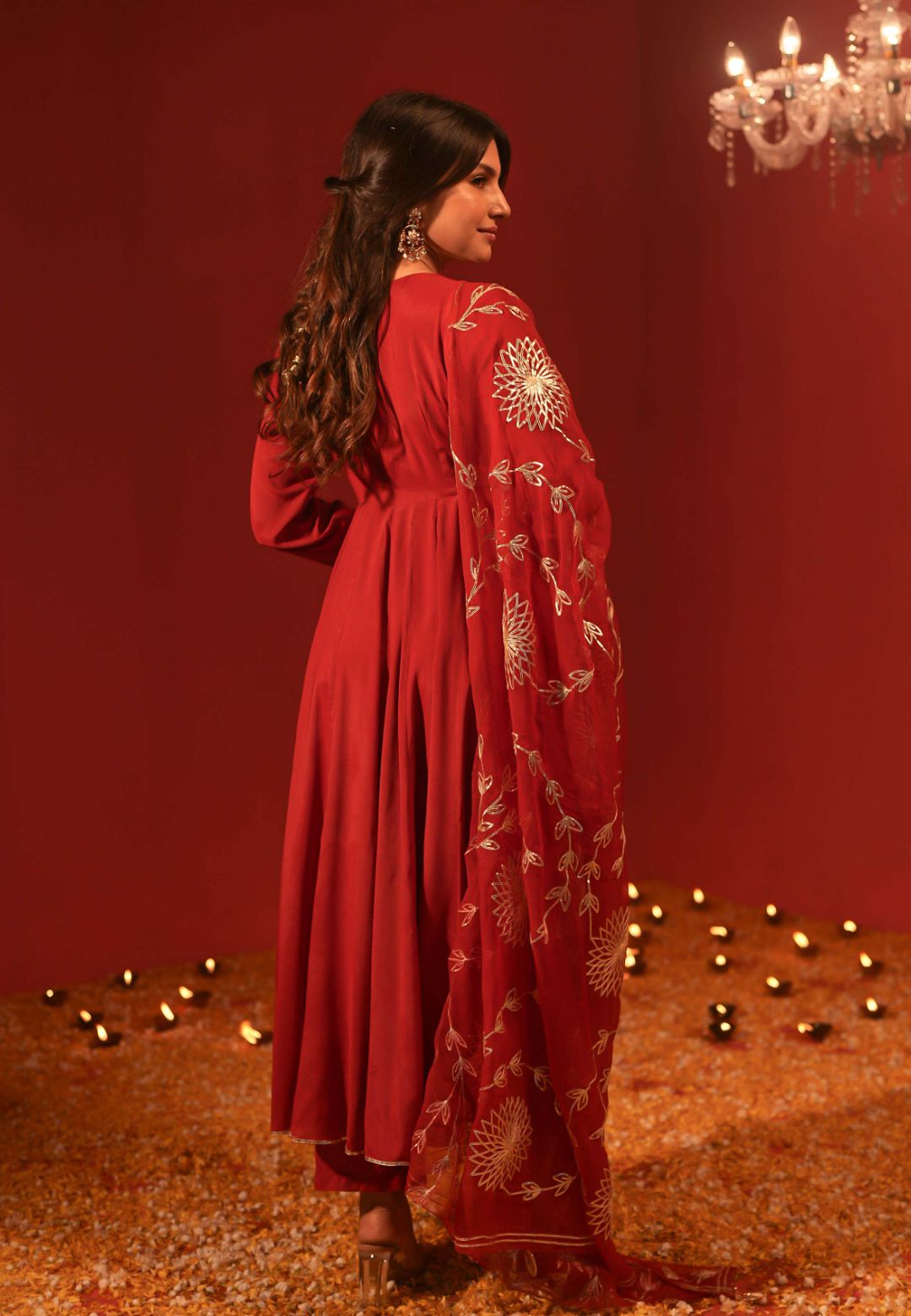 RUST MAROON MUSLIN COTTON ANARKALI SUIT SET