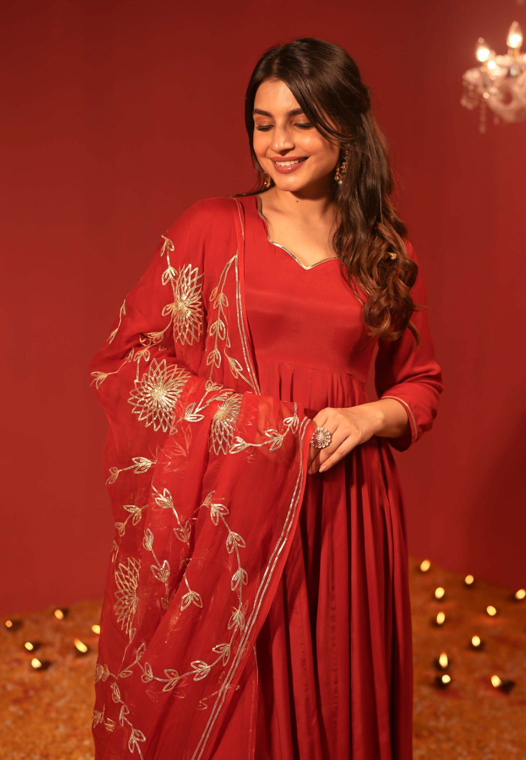 RUST MAROON MUSLIN COTTON ANARKALI SUIT SET
