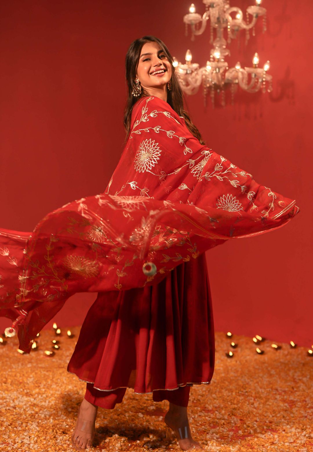 RUST MAROON MUSLIN COTTON ANARKALI SUIT SET