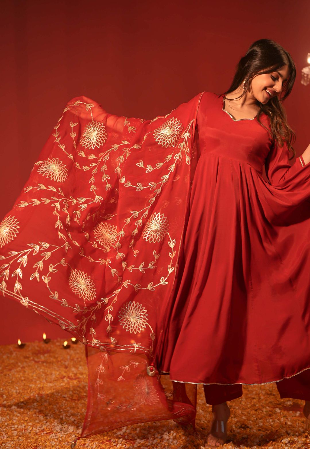 RUST MAROON MUSLIN COTTON ANARKALI SUIT SET