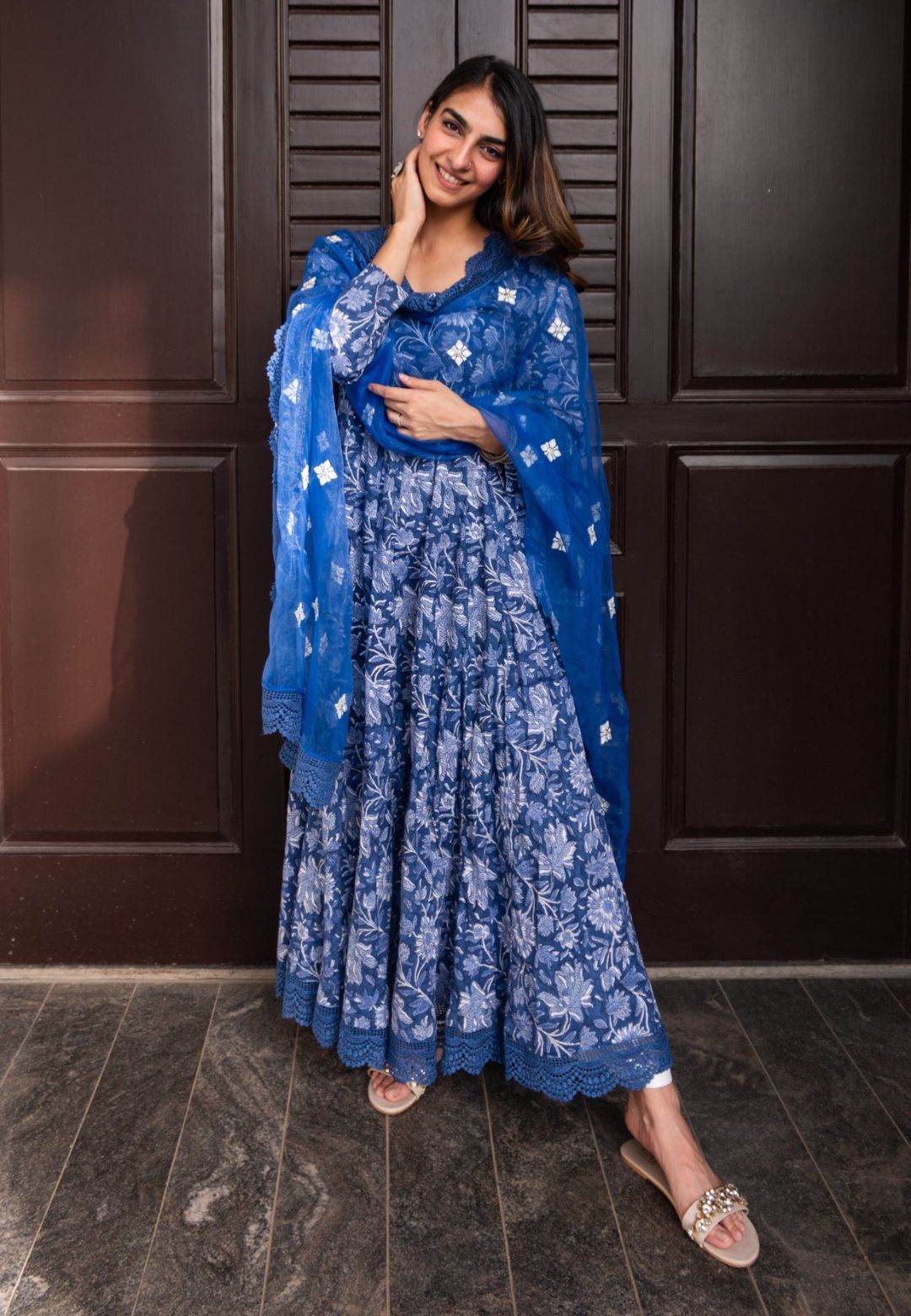 INDIGO BLUE ANARKALI SUIT SET