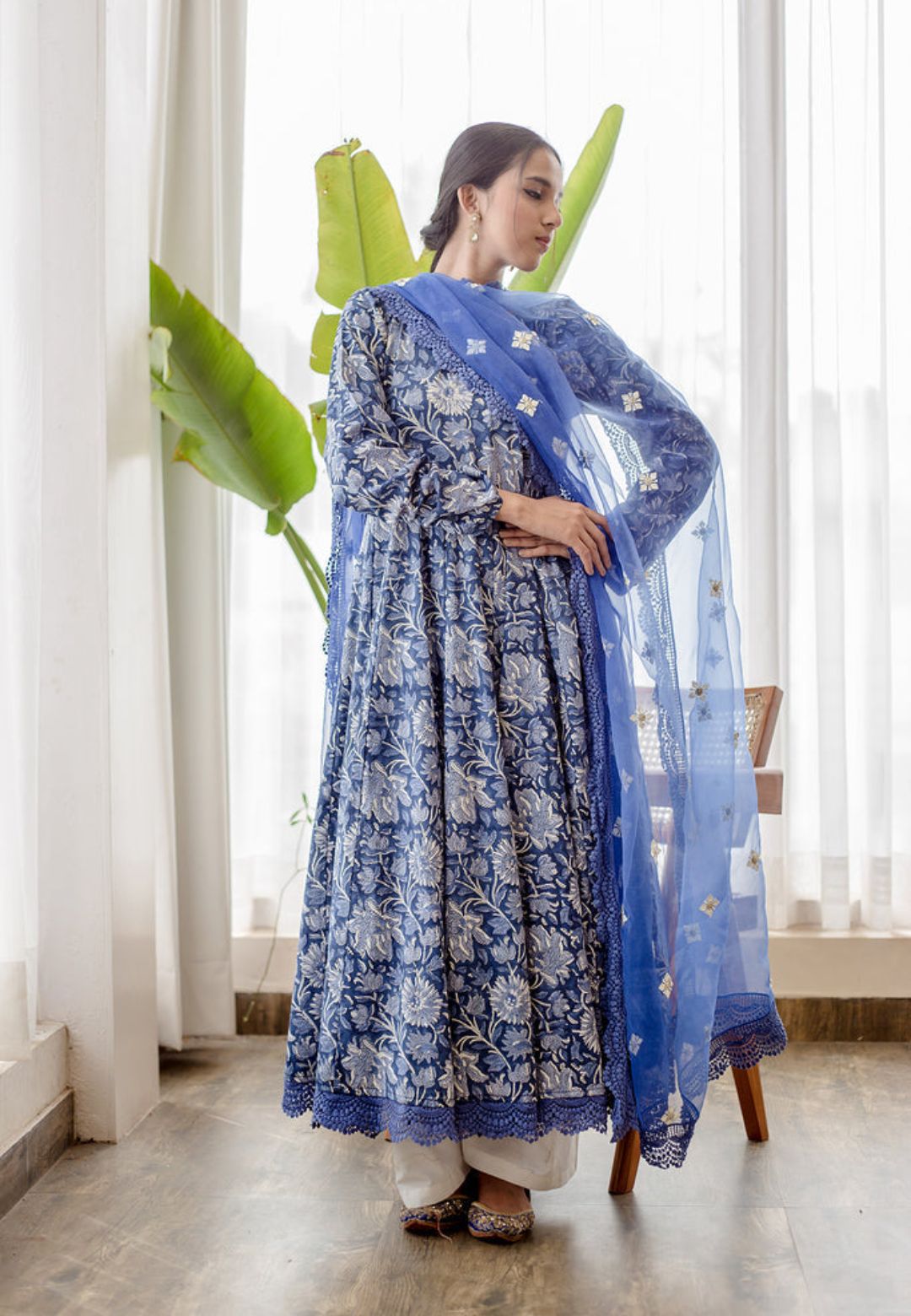 INDIGO BLUE ANARKALI SUIT SET
