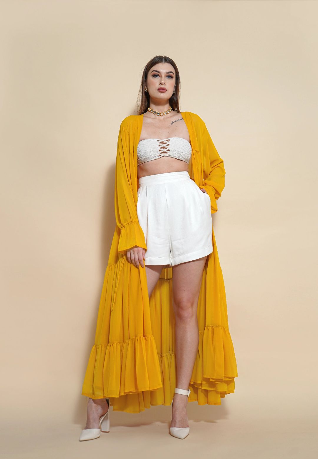YELLOW TIERED SHRUG