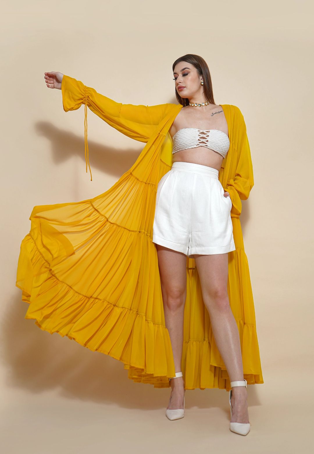 YELLOW TIERED SHRUG