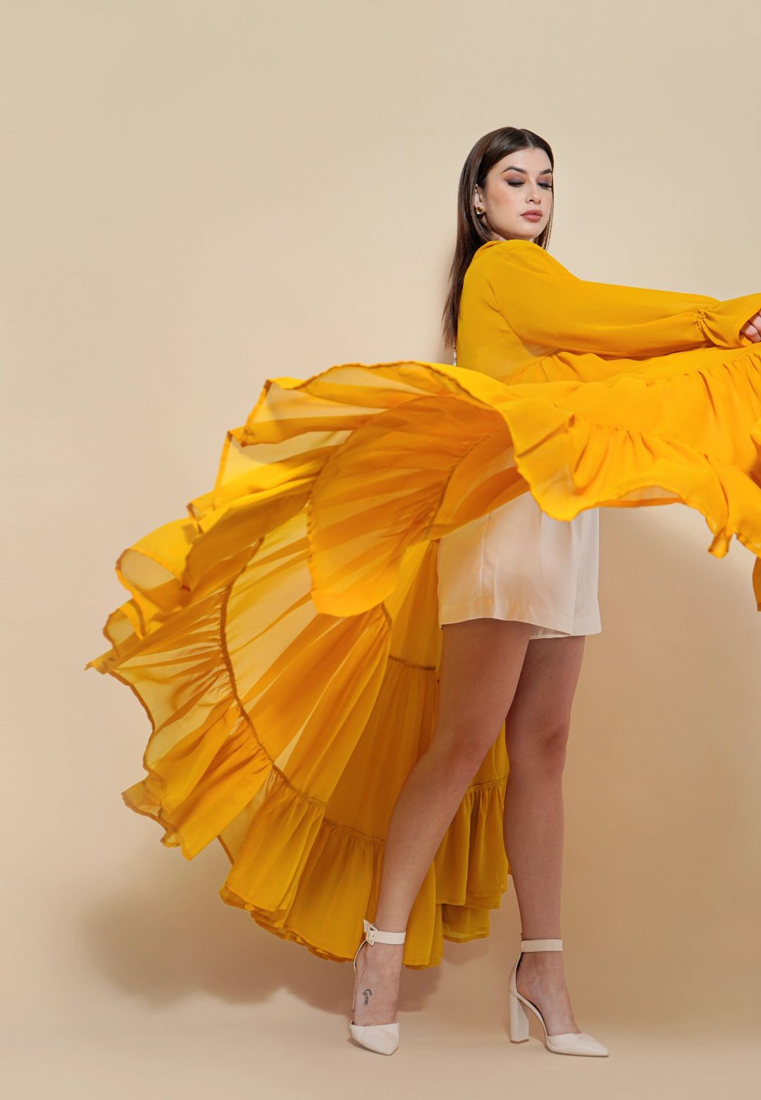 YELLOW TIERED SHRUG
