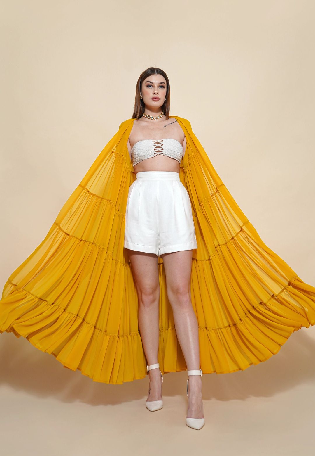 YELLOW TIERED SHRUG