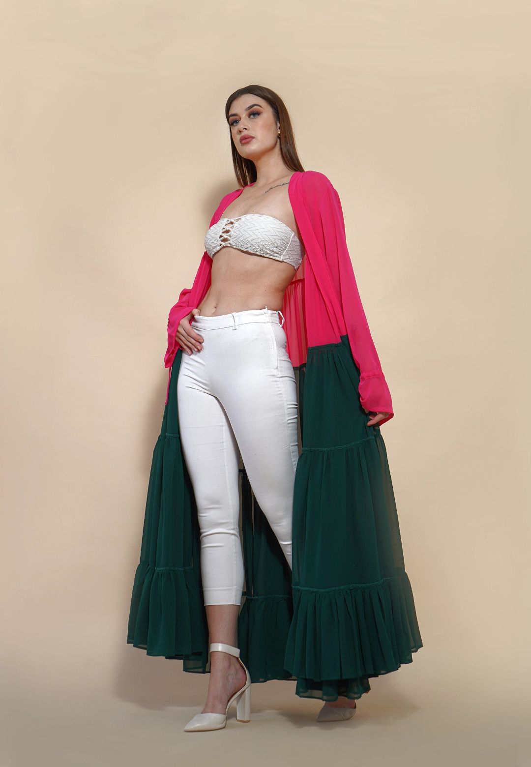 PINK GREEN TIERED SHRUG