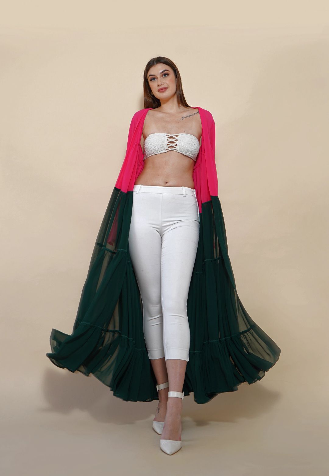 PINK GREEN TIERED SHRUG