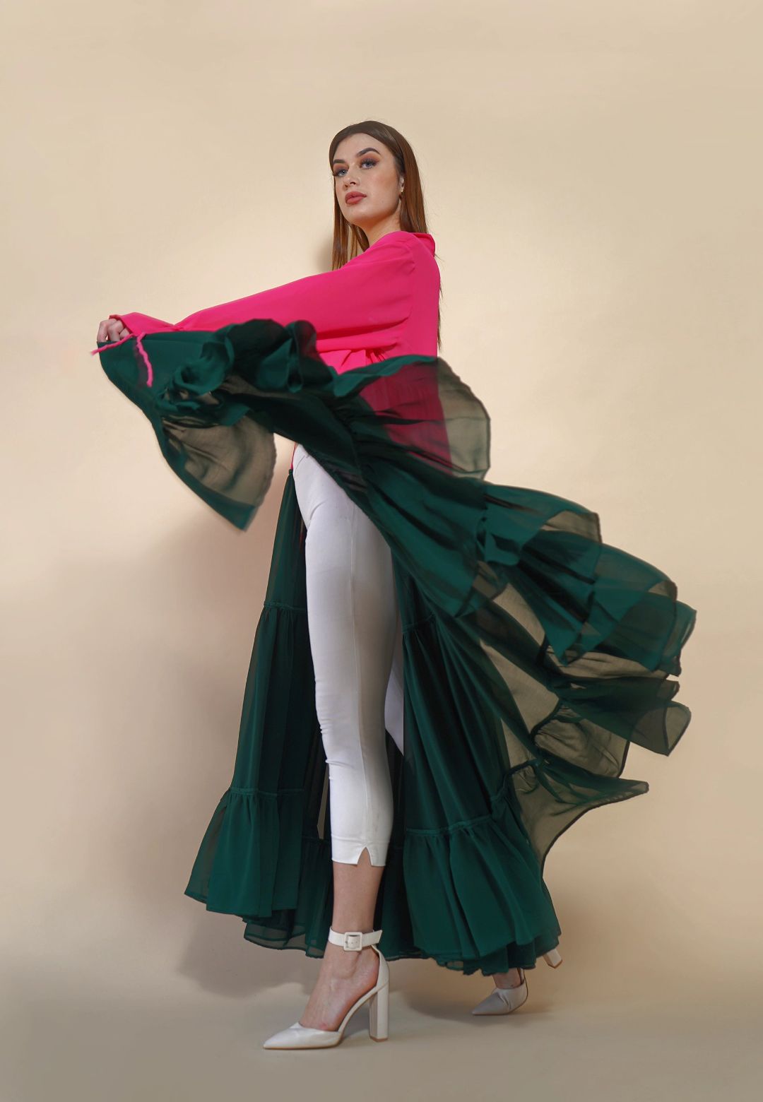 PINK GREEN TIERED SHRUG