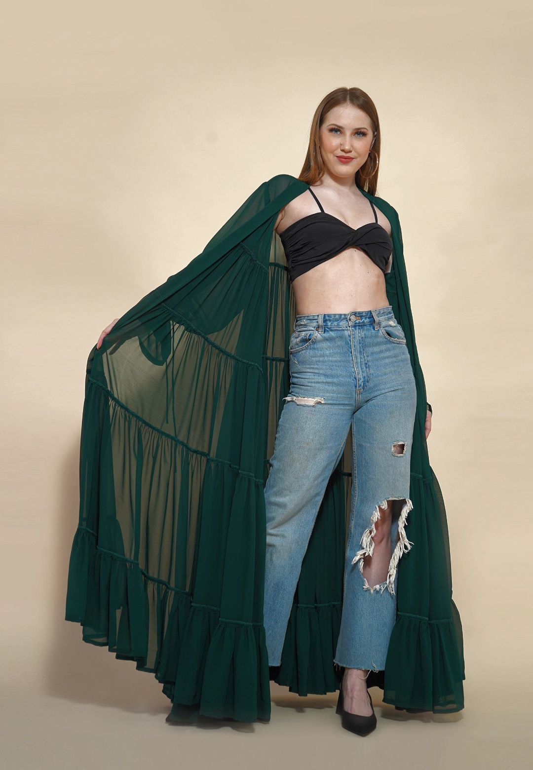 GREEN TIERED SHRUG