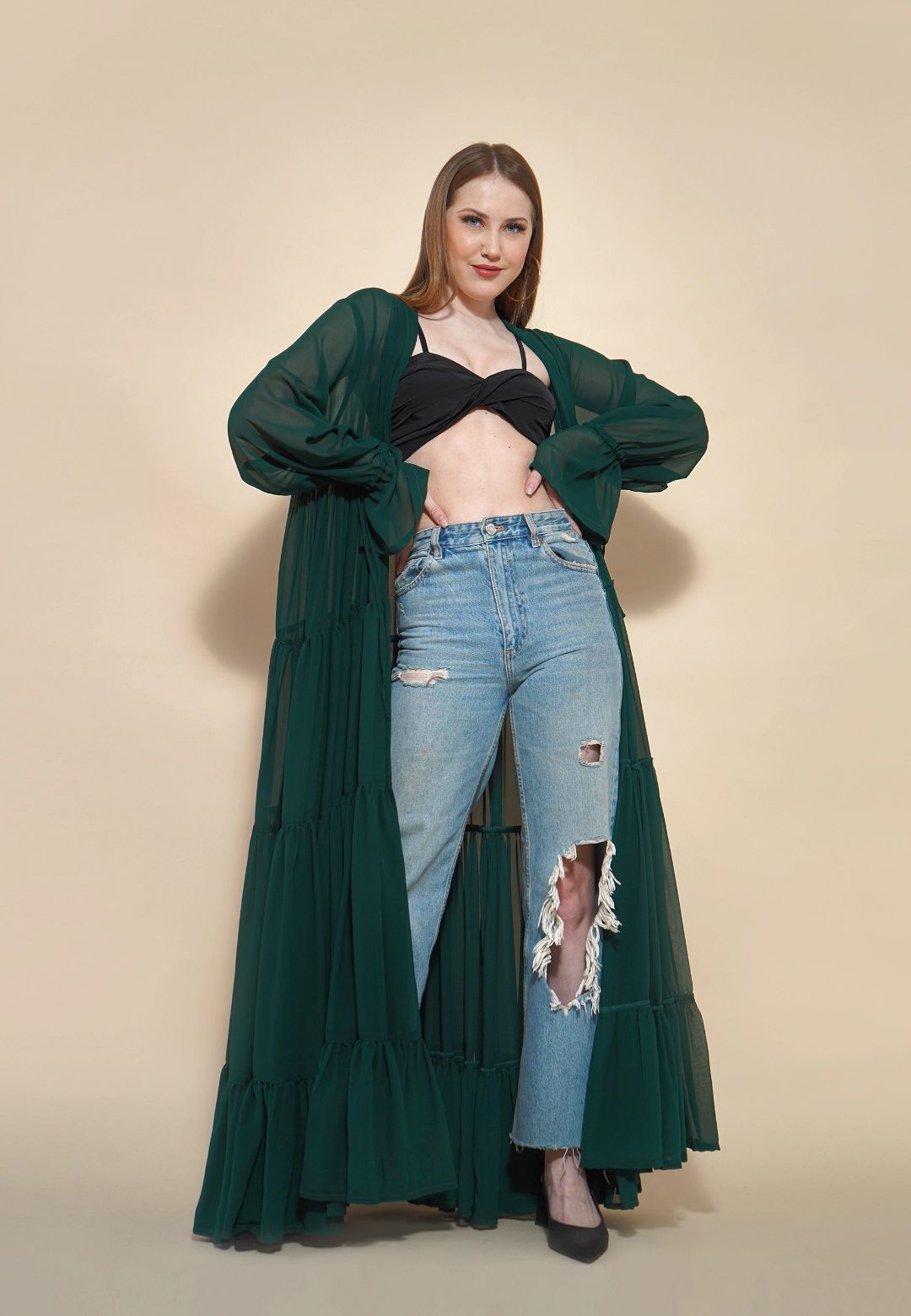 GREEN TIERED SHRUG