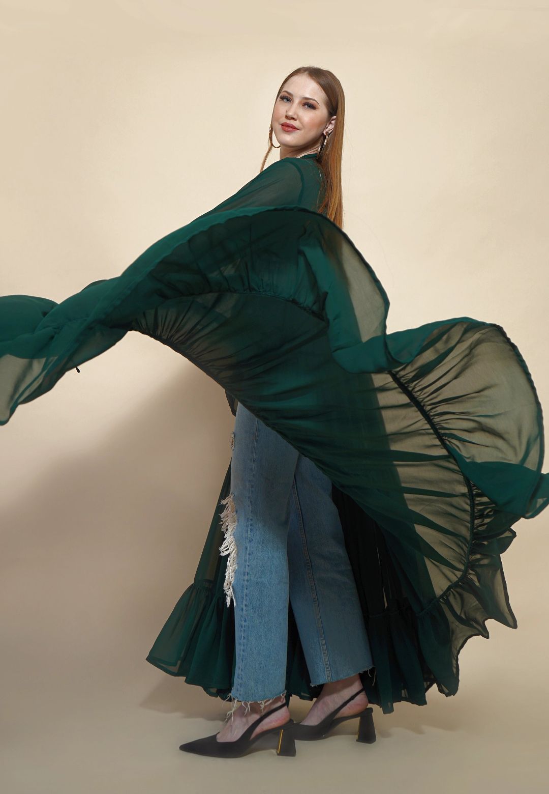 GREEN TIERED SHRUG