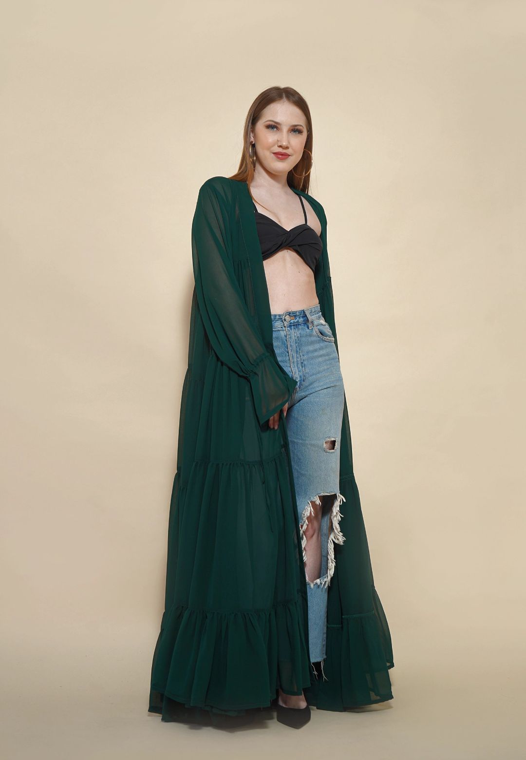 GREEN TIERED SHRUG