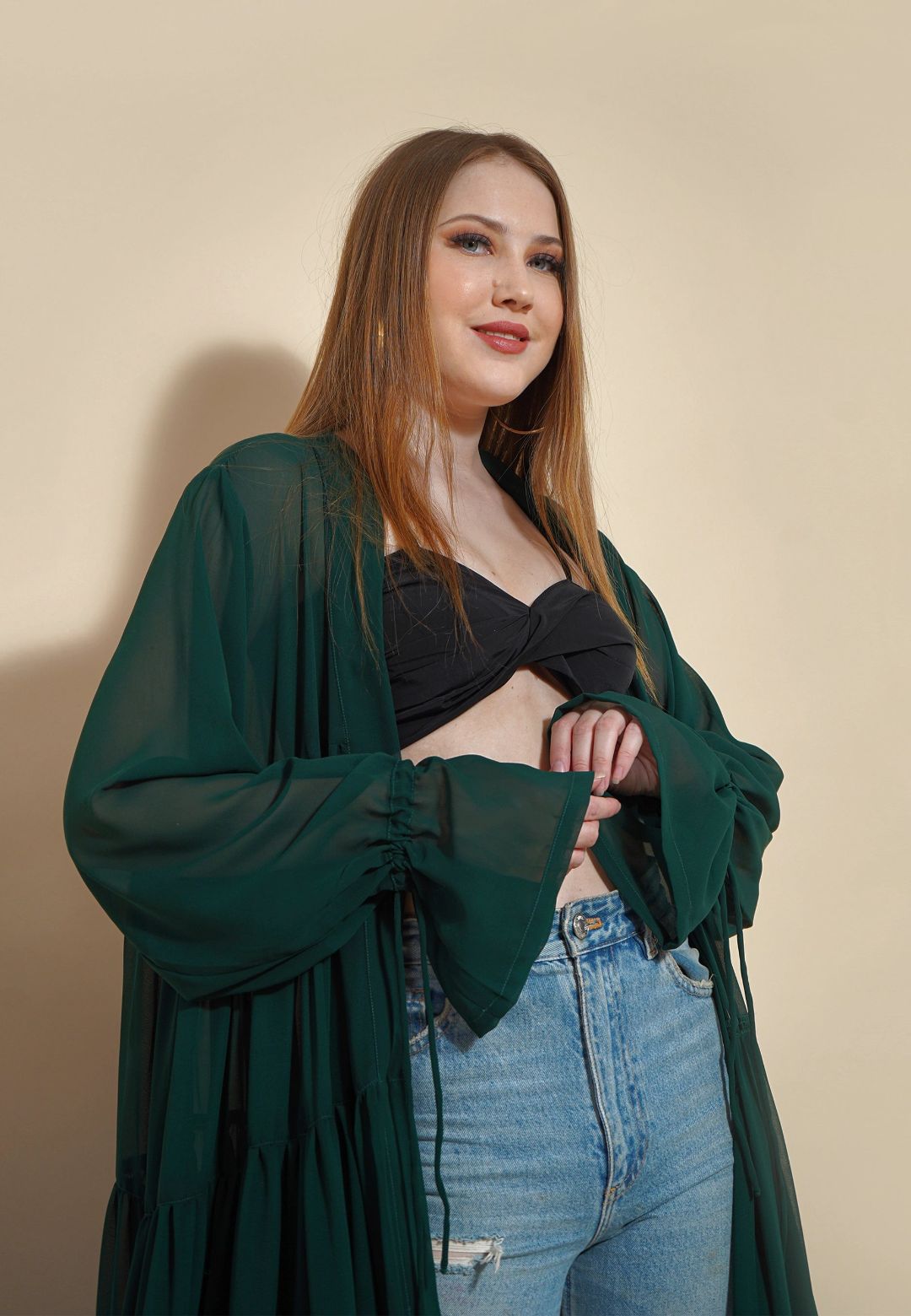 GREEN TIERED SHRUG