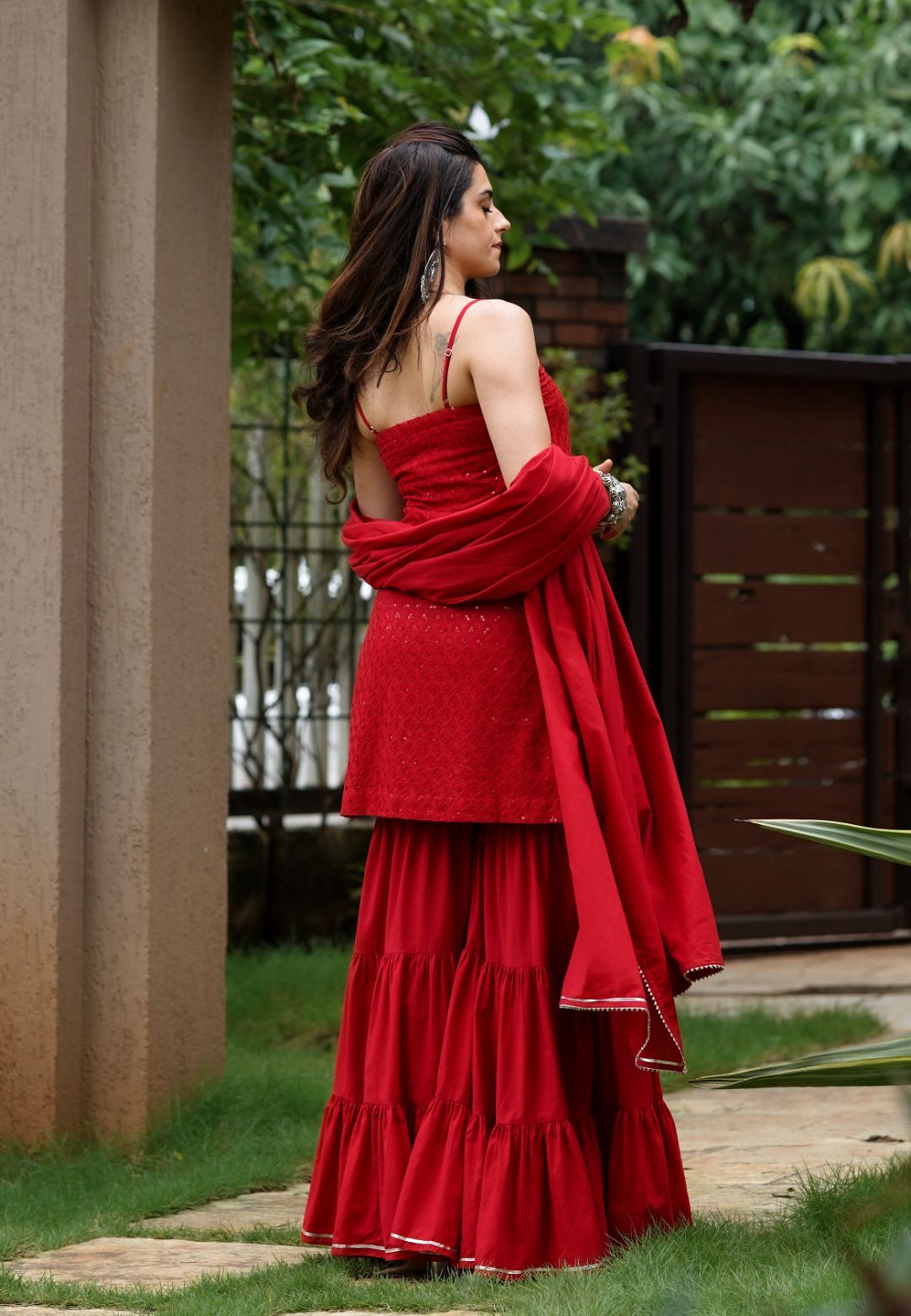 MAROON EMBROIDERY SHARARA SUIT SET
