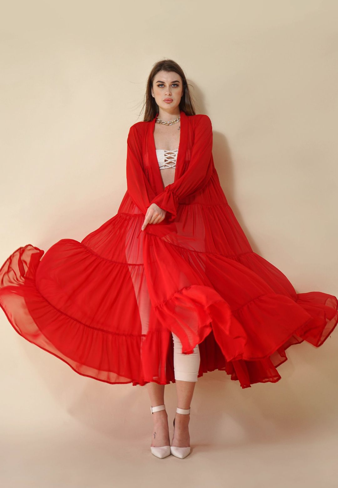 RED TIERED SHRUG