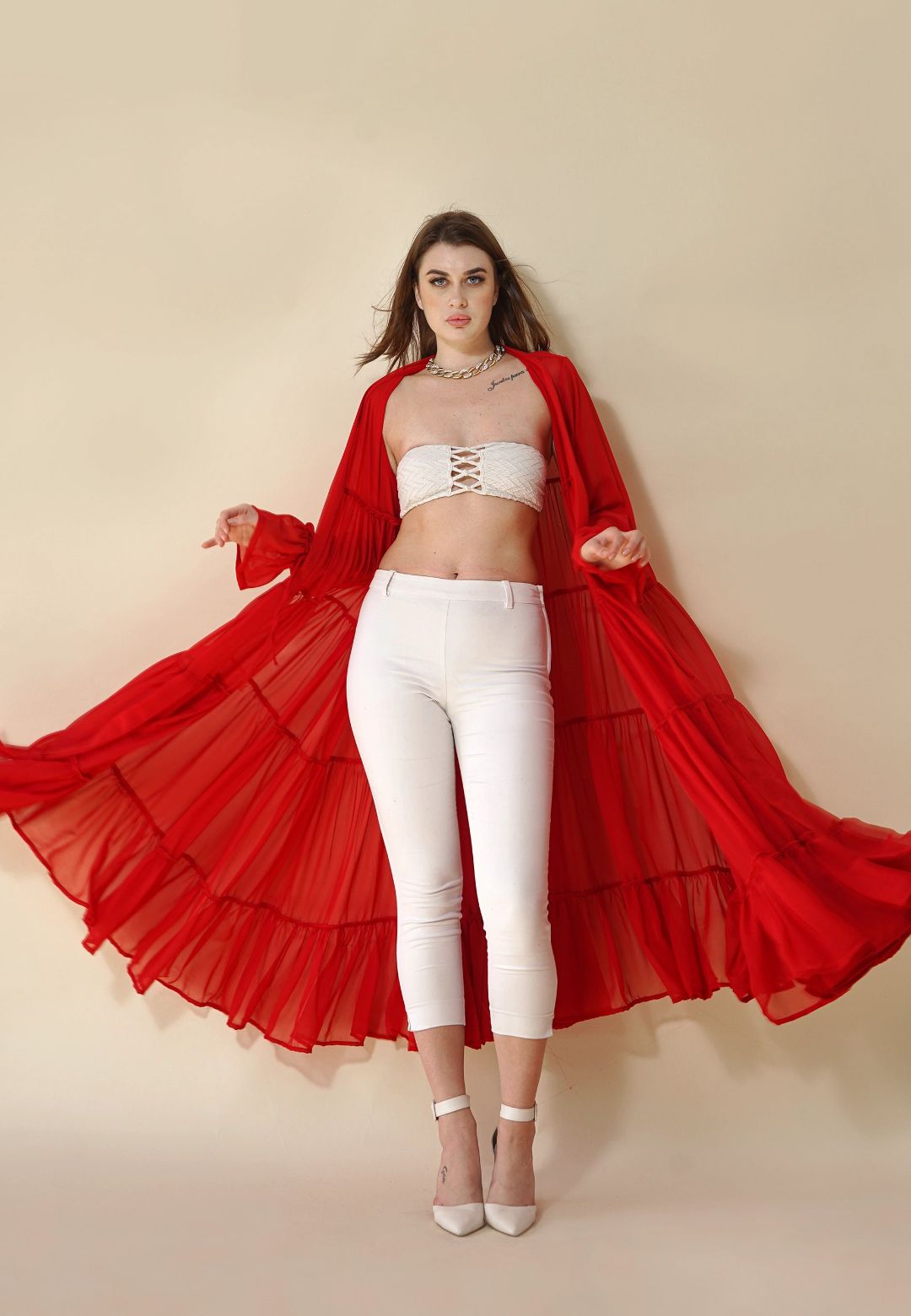 RED TIERED SHRUG