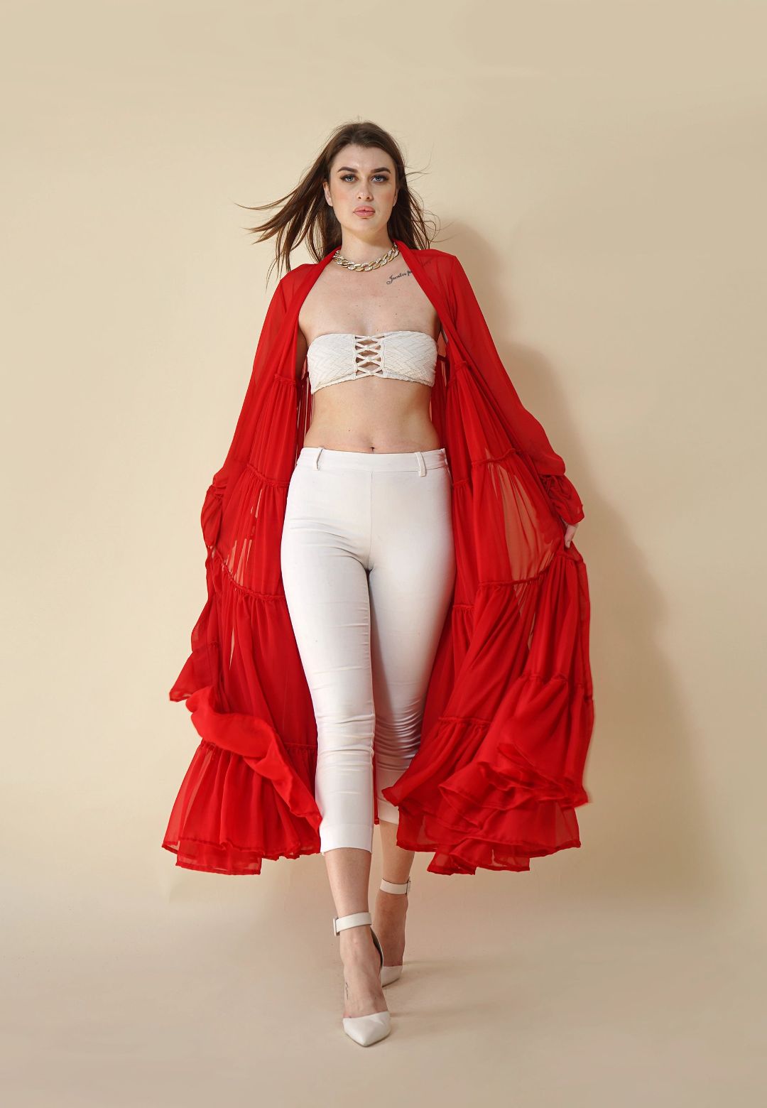 RED TIERED SHRUG