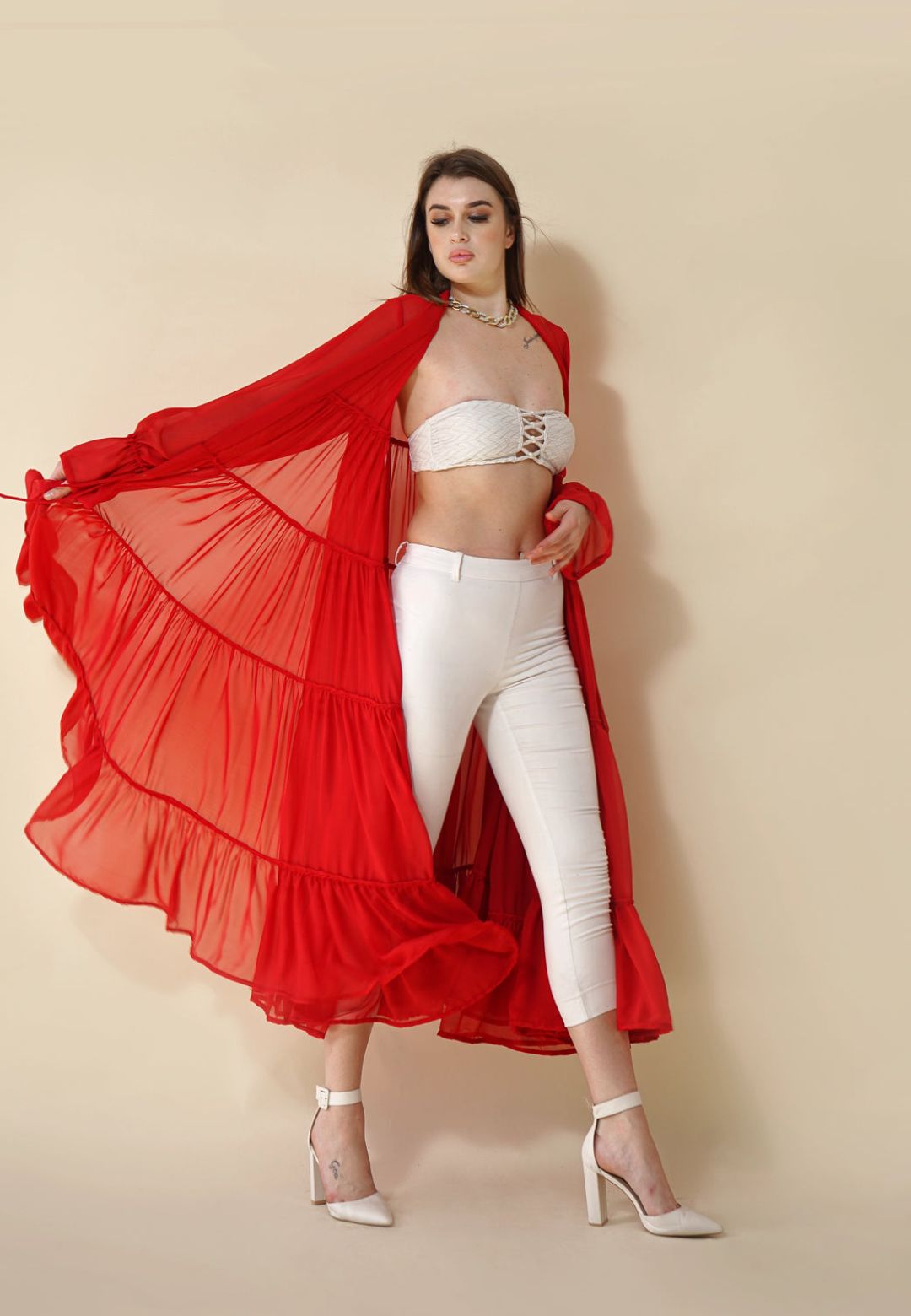 RED TIERED SHRUG