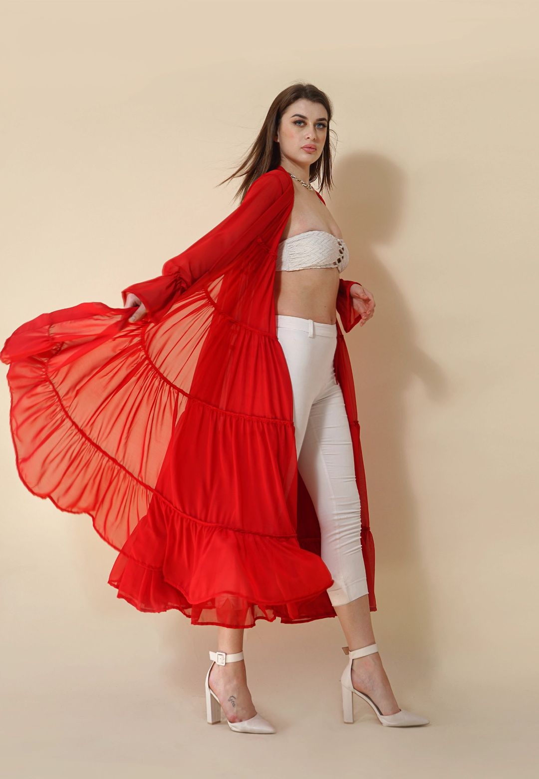 RED TIERED SHRUG