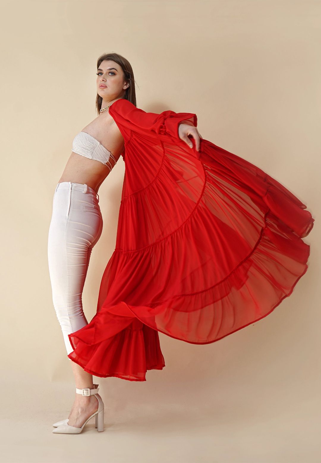 RED TIERED SHRUG