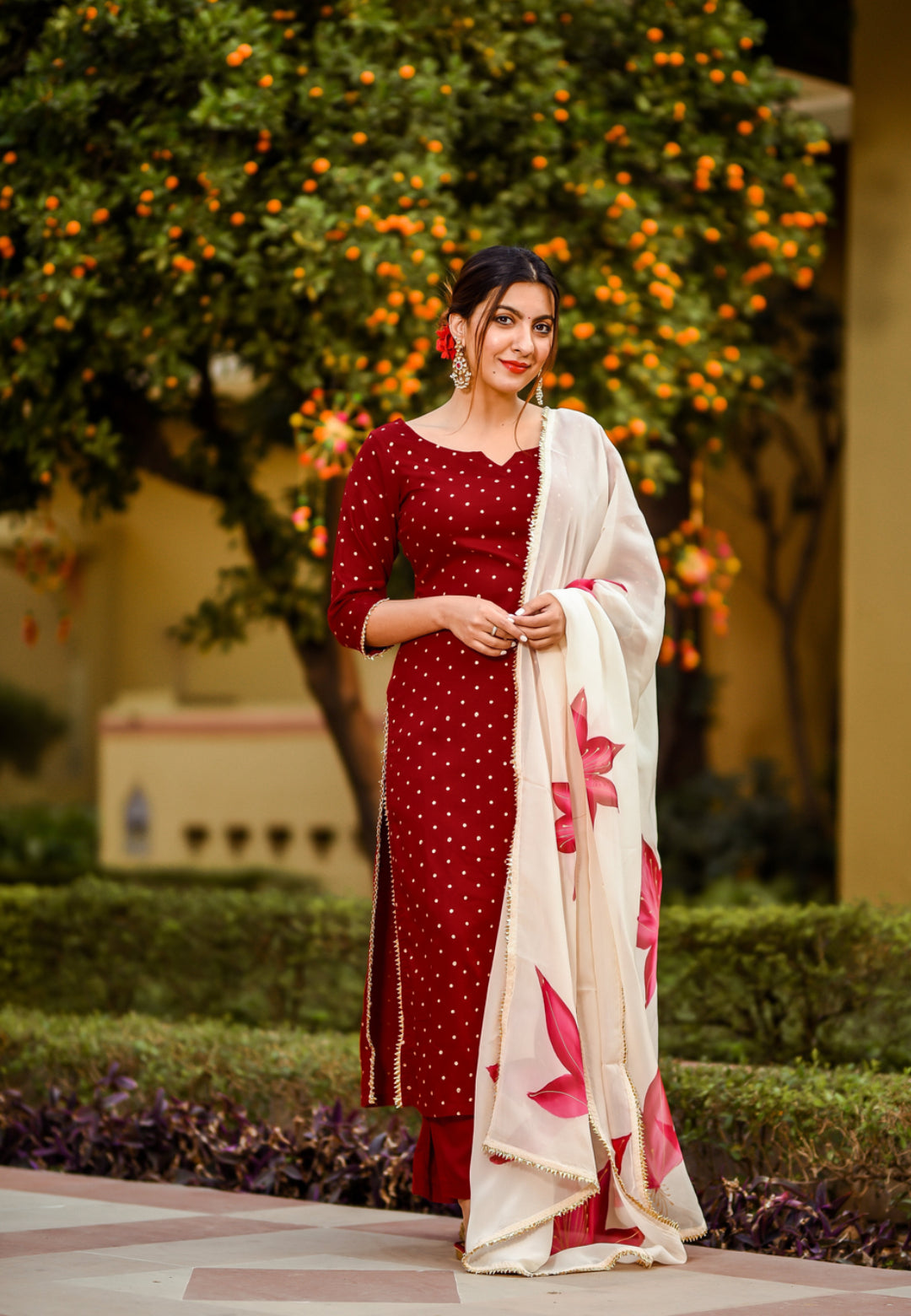 MAROON RASPBERRY COTTON SUIT SET