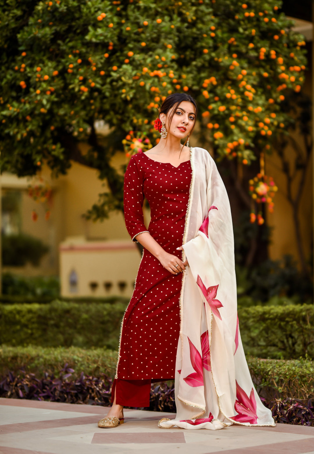 MAROON RASPBERRY COTTON SUIT SET