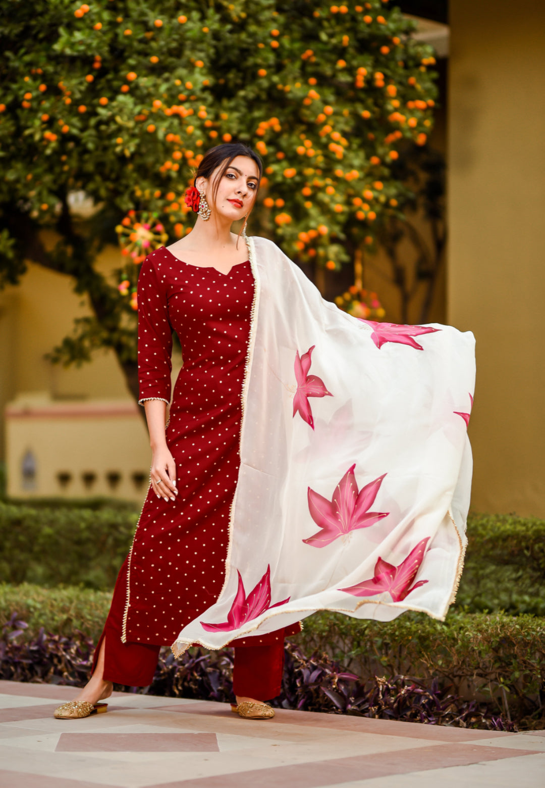 MAROON RASPBERRY COTTON SUIT SET