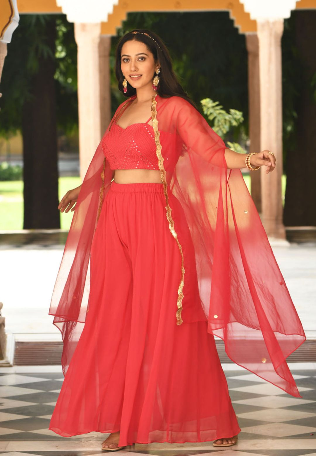 RED GOLD GEORGETTE COORD SUIT SET