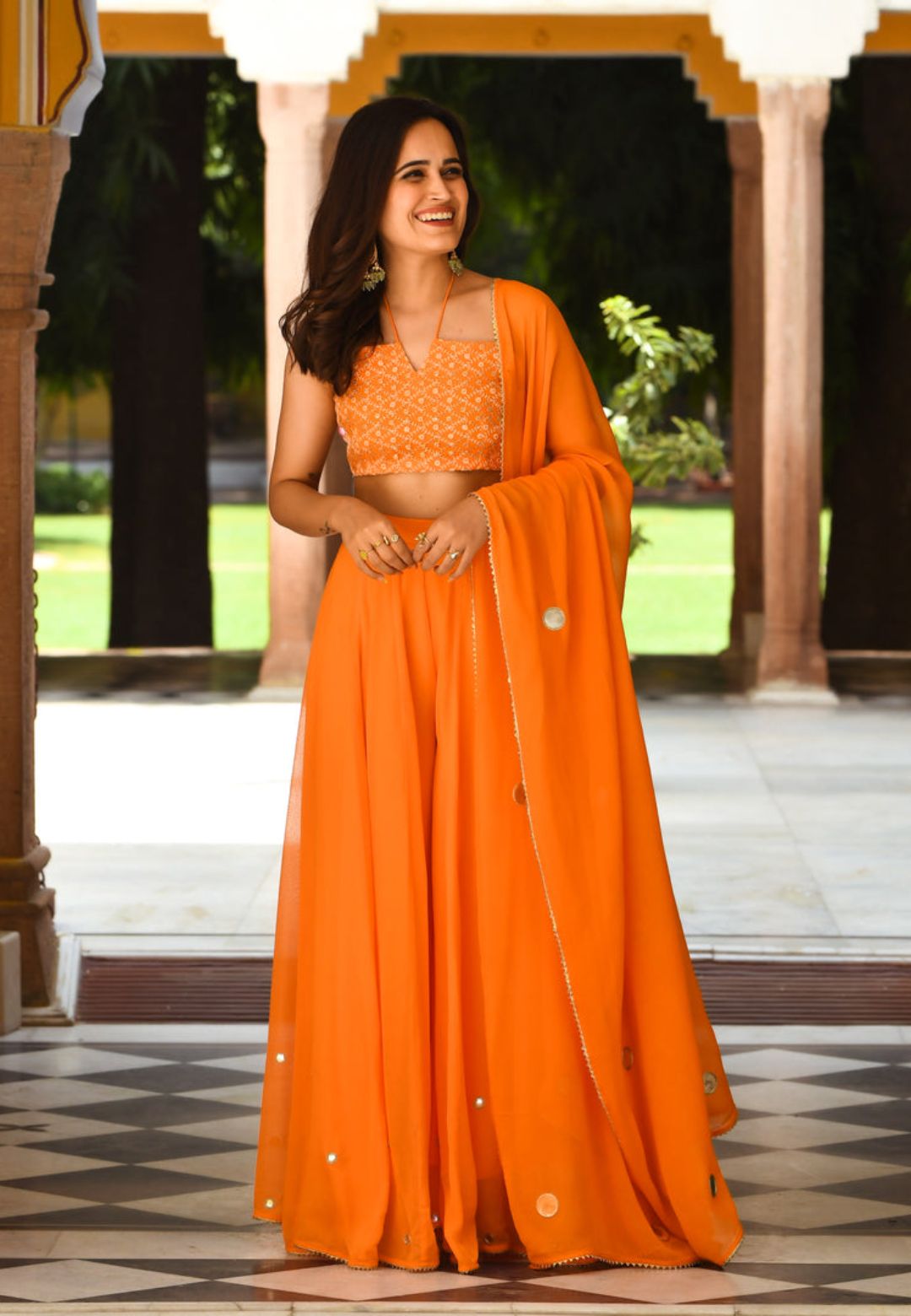 ORANGE HALTER NECK GEORGETTE COORD SET