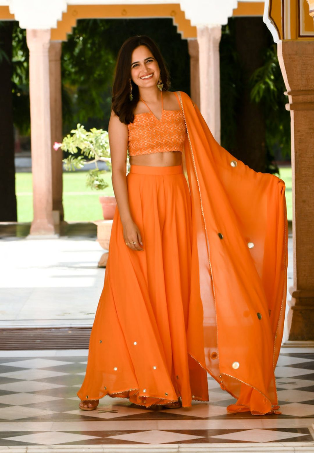 ORANGE HALTER NECK GEORGETTE COORD SET