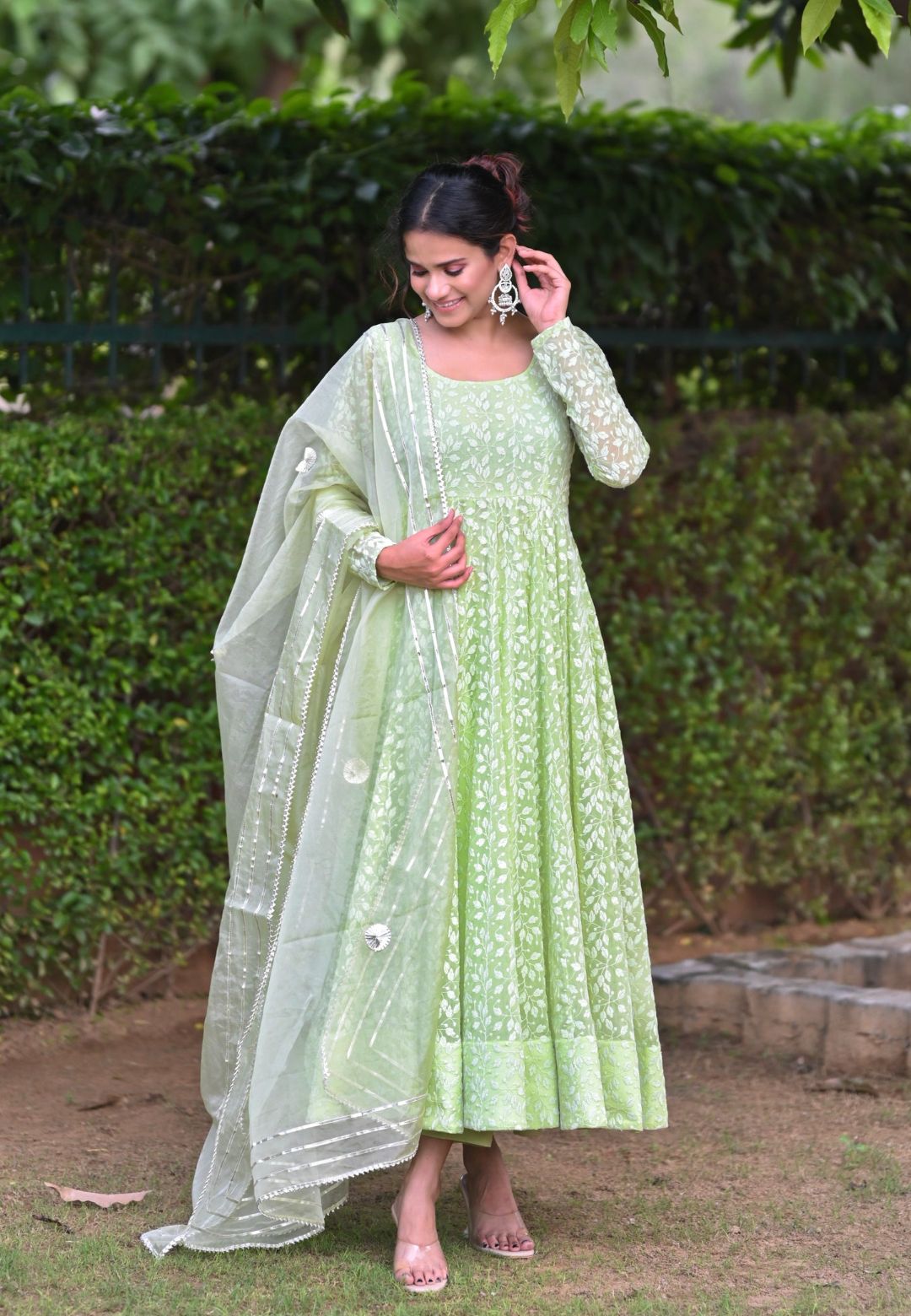 POWDER GREEN GEORGETTE ANARKALI SUIT SET