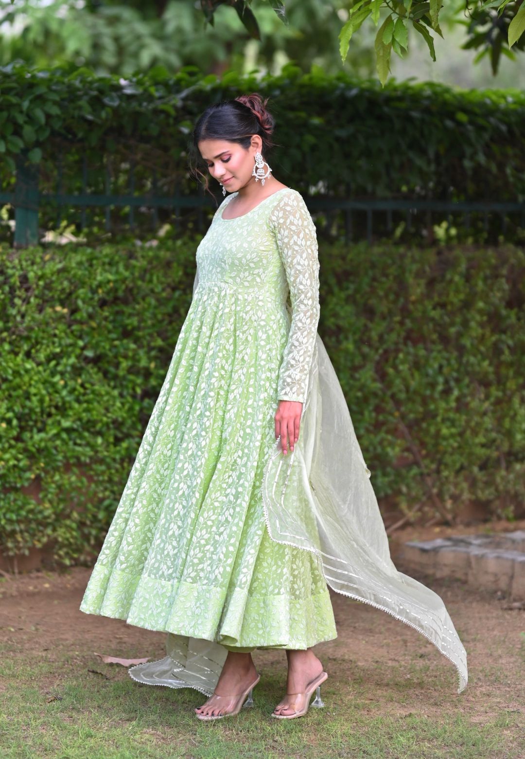 POWDER GREEN GEORGETTE ANARKALI SUIT SET