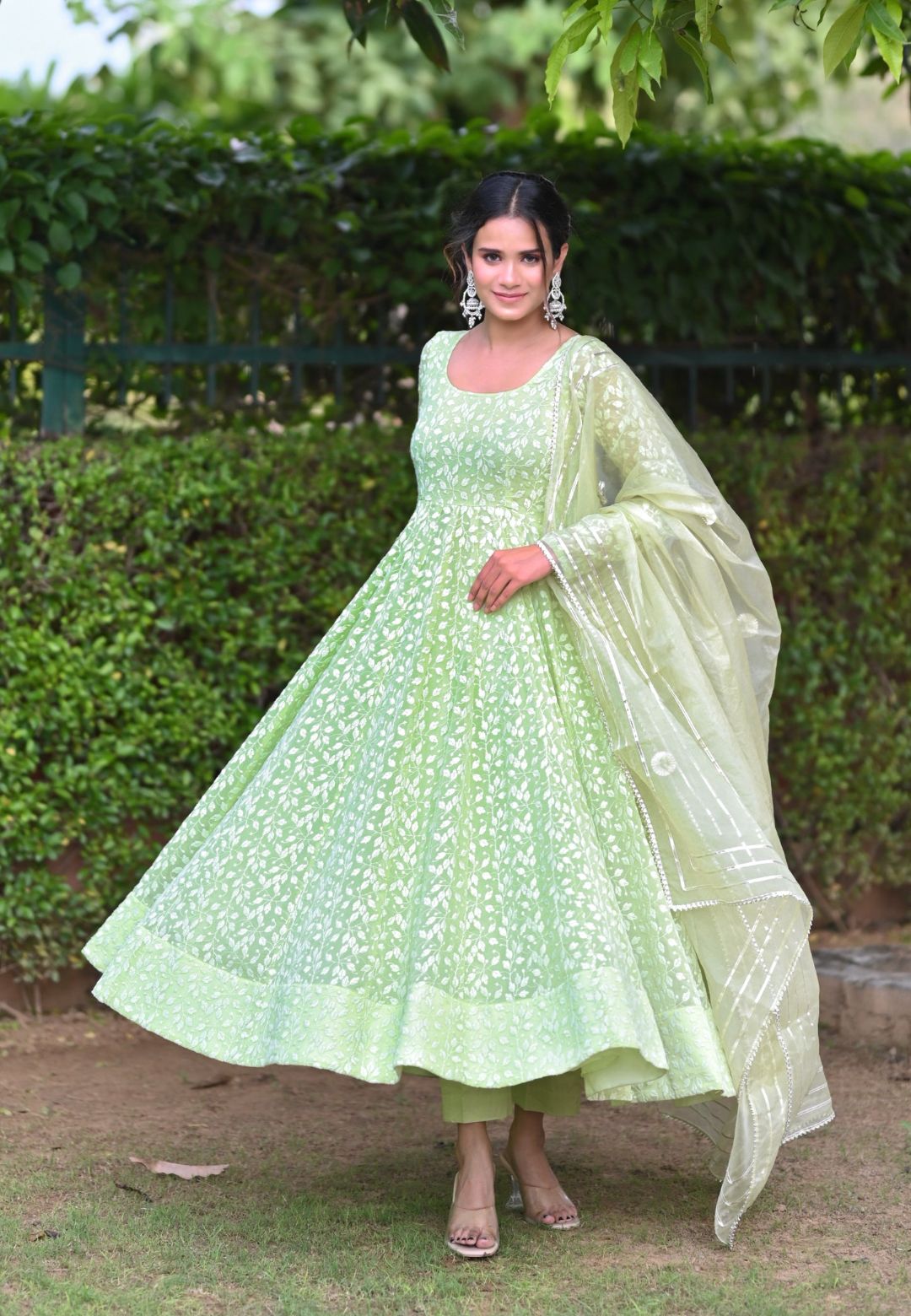 POWDER GREEN GEORGETTE ANARKALI SUIT SET