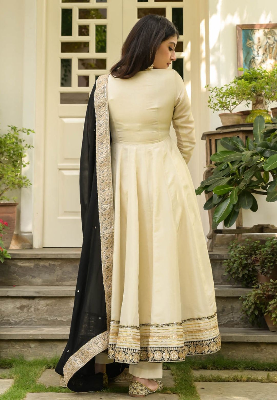 OFF WHITE MONA TISSUE SILK ANARKALI SUIT SET