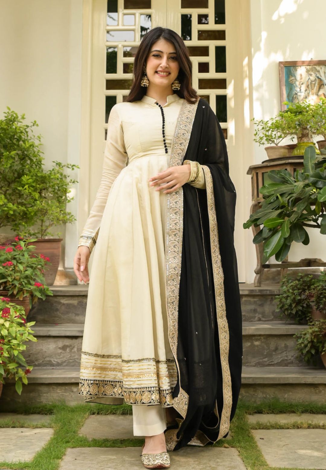 OFF WHITE MONA TISSUE SILK ANARKALI SUIT SET