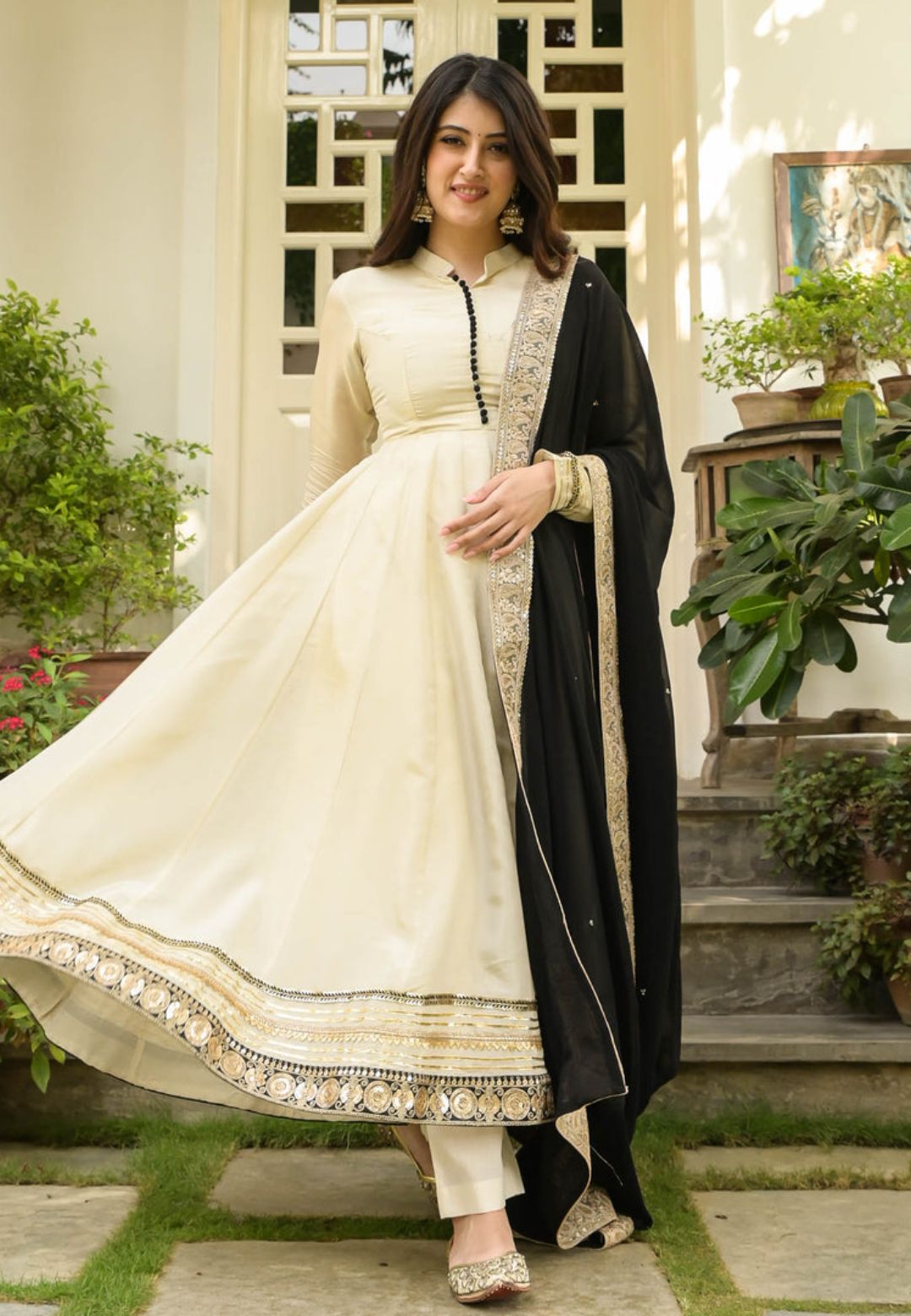 OFF WHITE MONA TISSUE SILK ANARKALI SUIT SET