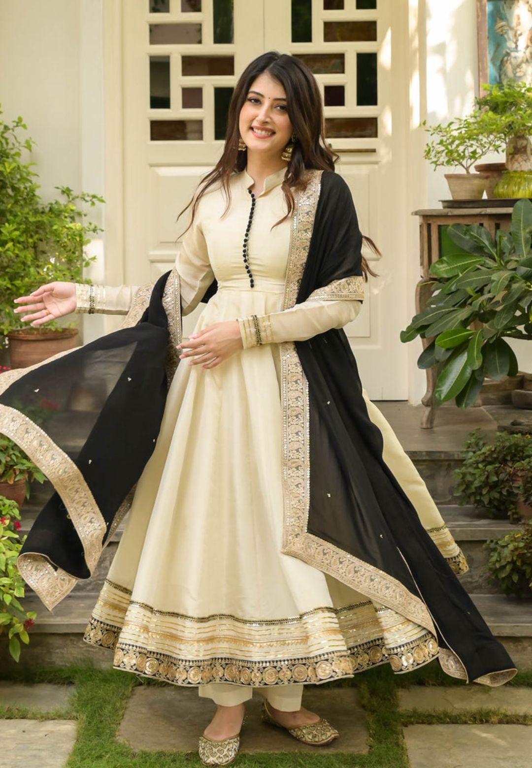 OFF WHITE MONA TISSUE SILK ANARKALI SUIT SET