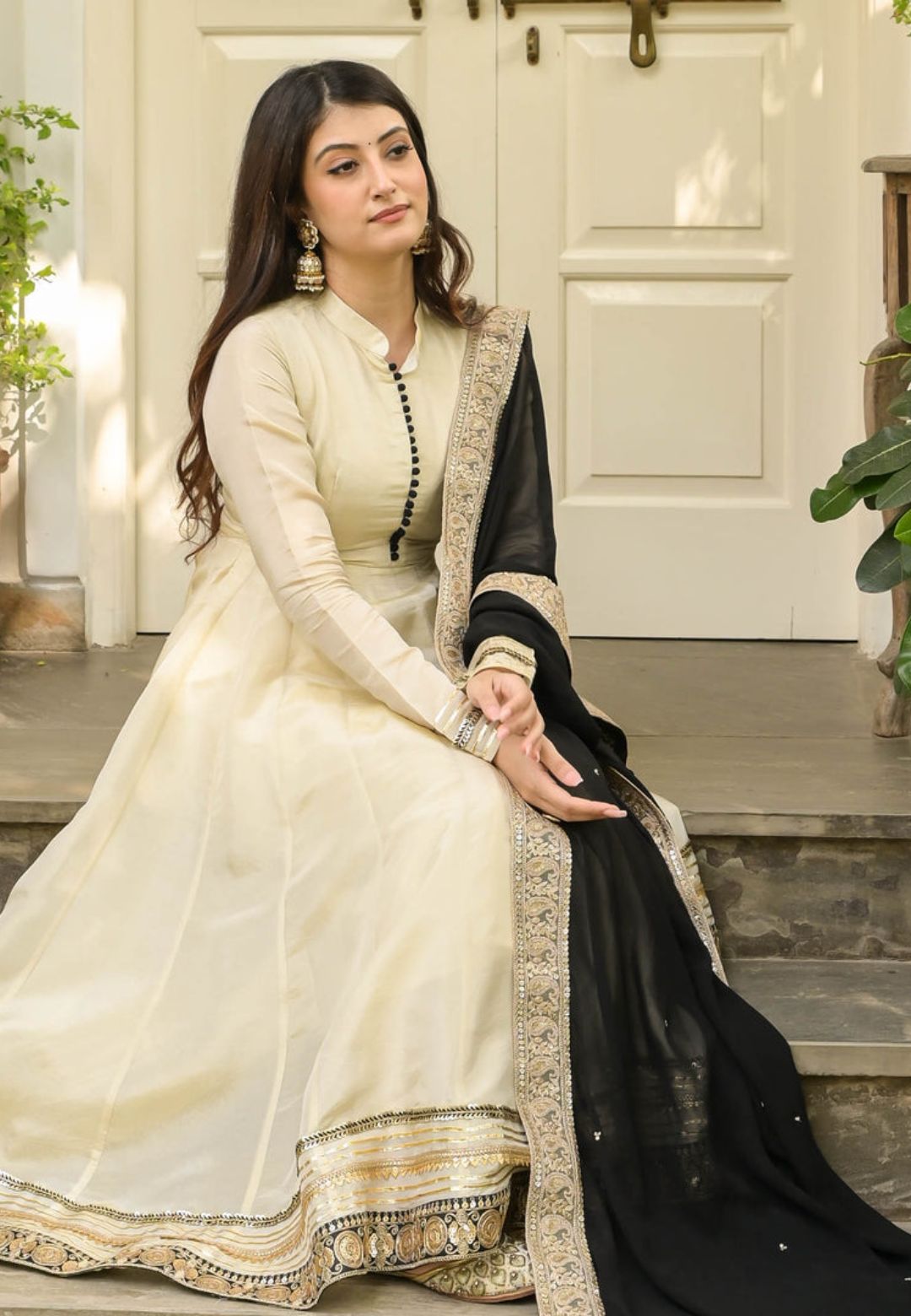 OFF WHITE MONA TISSUE SILK ANARKALI SUIT SET