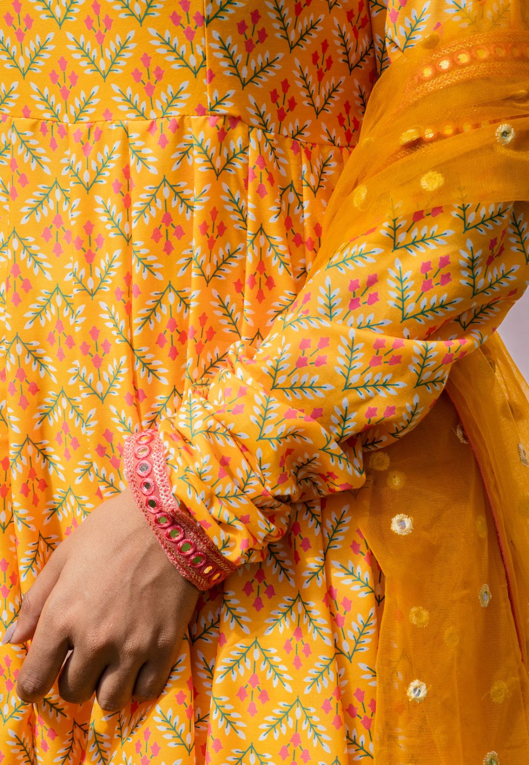 YELLOW MEFIL ANARKALI COTTON SILKSUIT SET