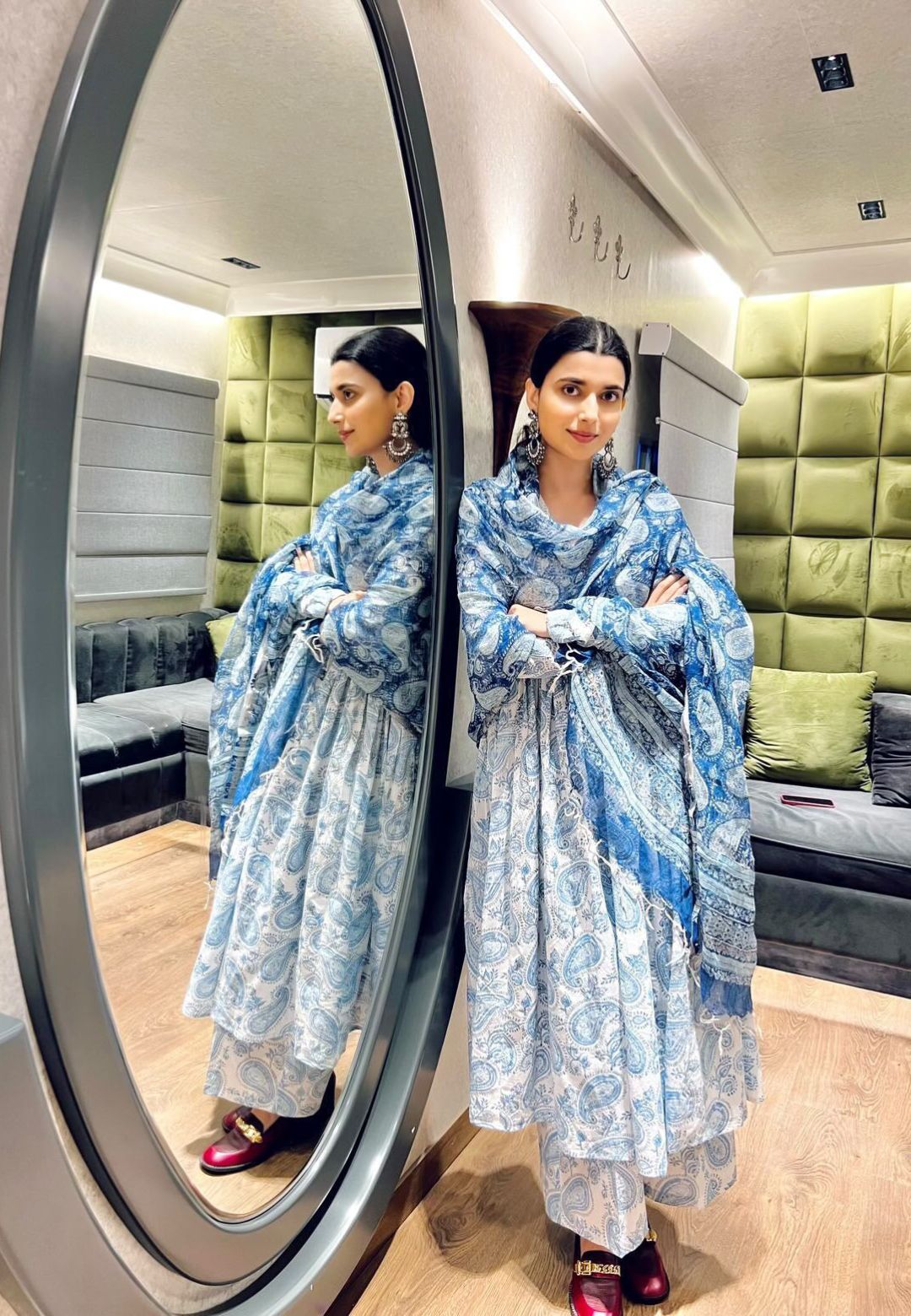 WHITE BLUE PAISLEY ALIA CUT COTTON SUIT SET