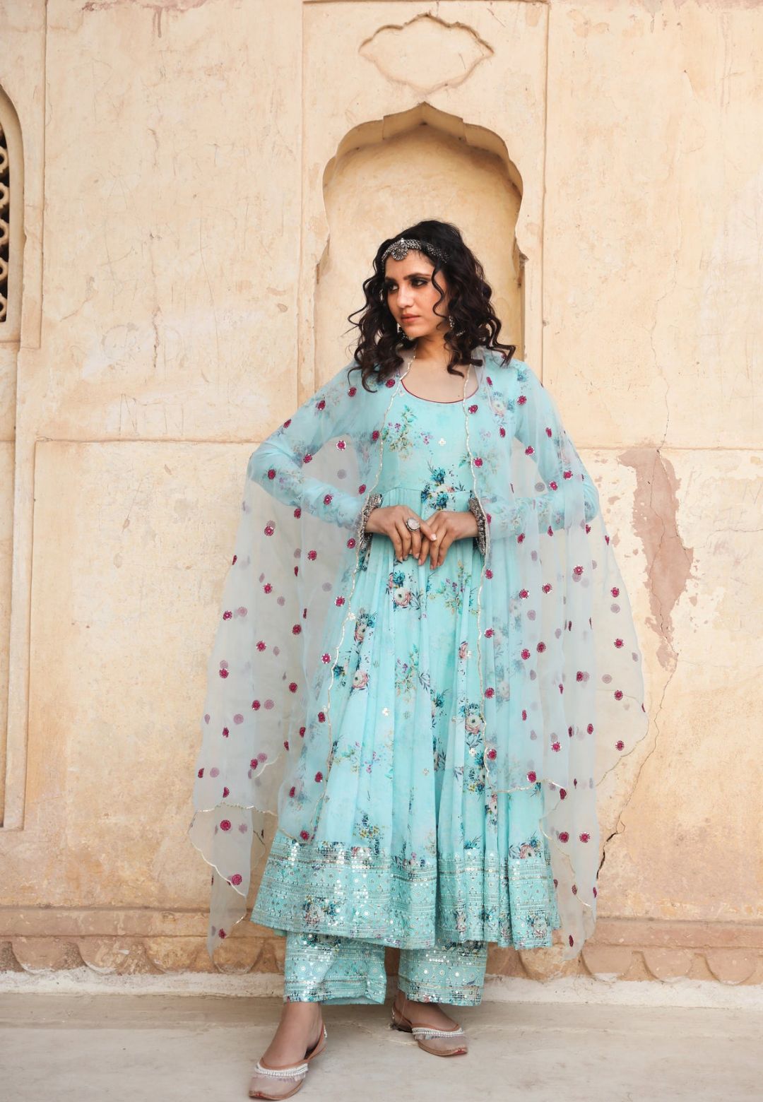 BLUE GUL PURE COTTON ANARKALI SUIT SET