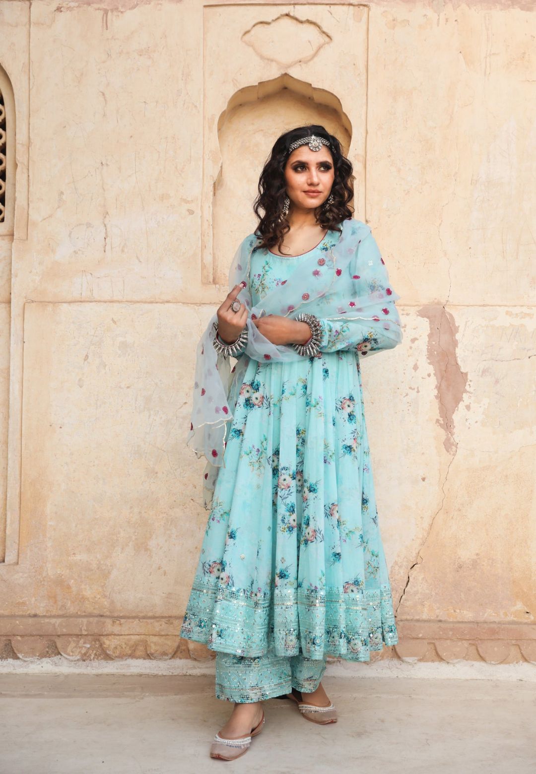 BLUE GUL PURE COTTON ANARKALI SUIT SET