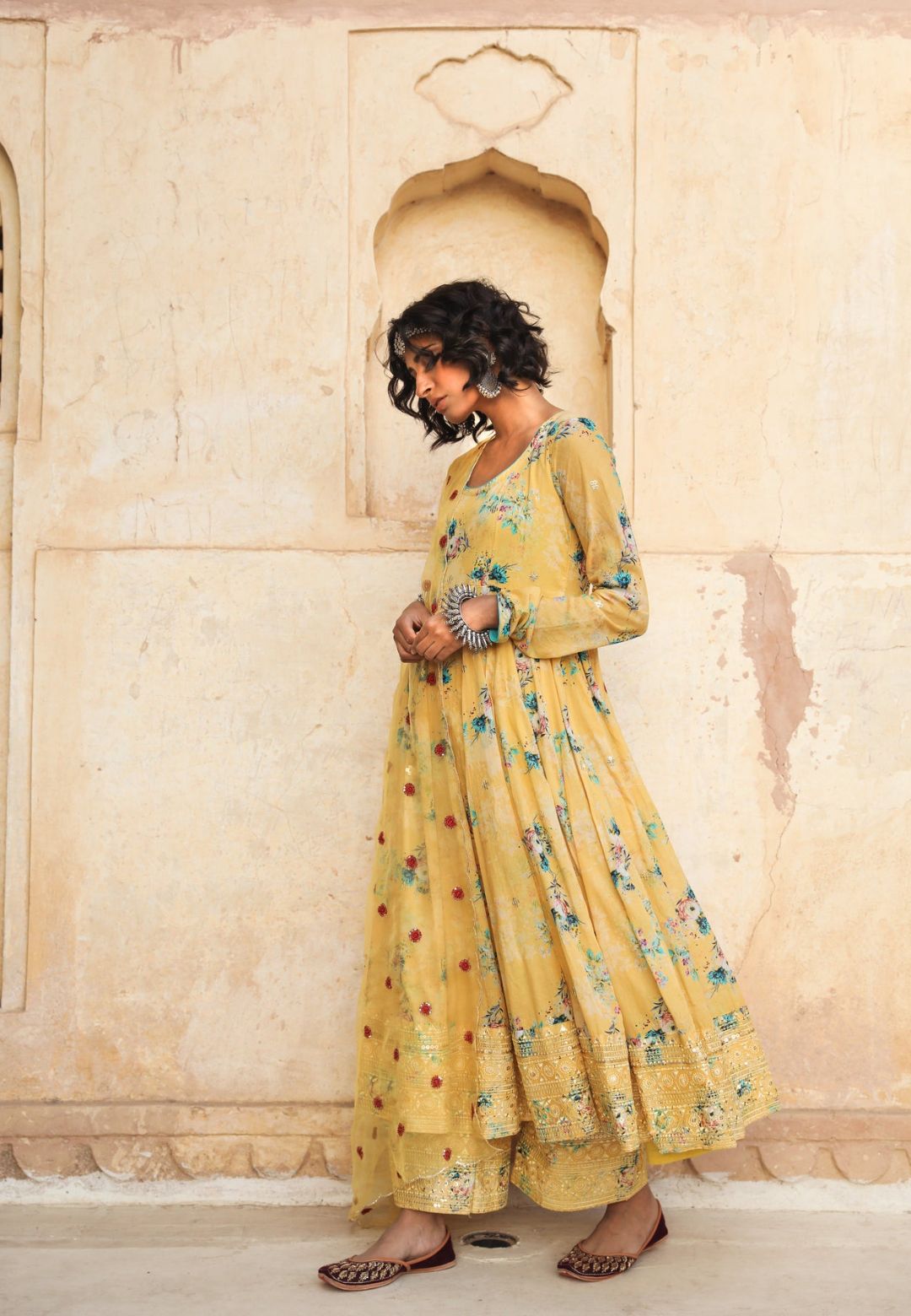 YELLOW GUL PURE COTTON ANARKALI SUIT SET