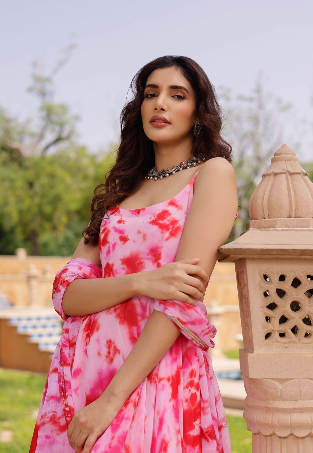PINK ROSIE GEORGETTE TIE & DYE SUIT SET