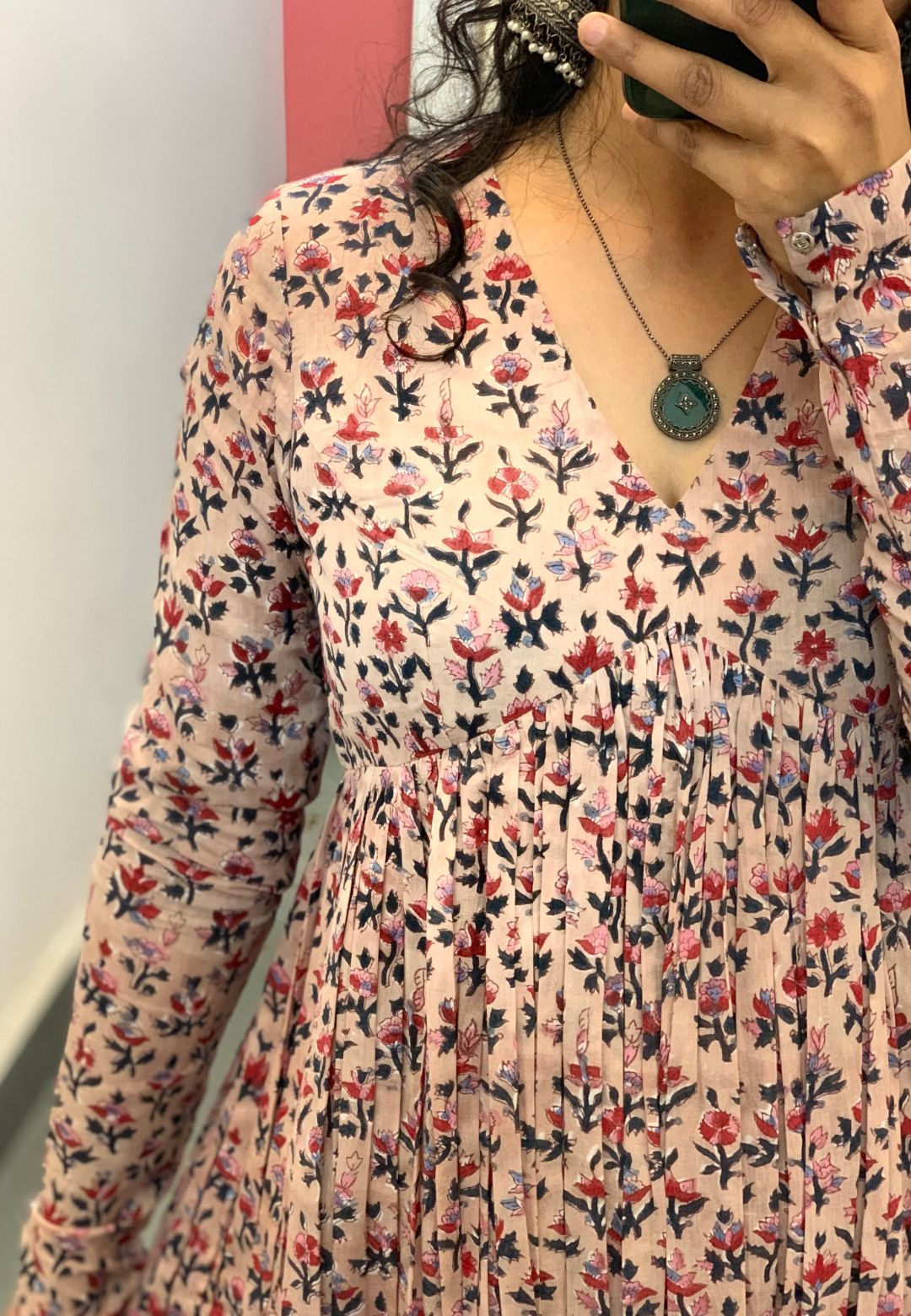 BEIGE FLORAL ALIA CUT COTTON SUIT SET