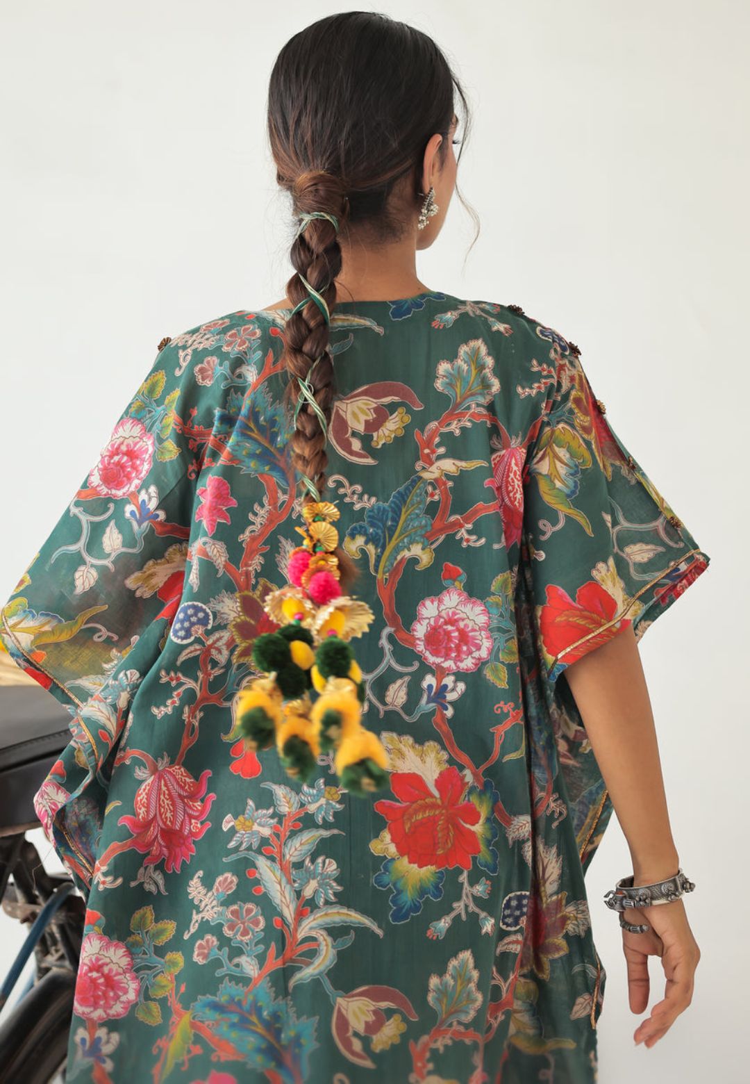 GREEN V NECK KAFTAN KURTA SET