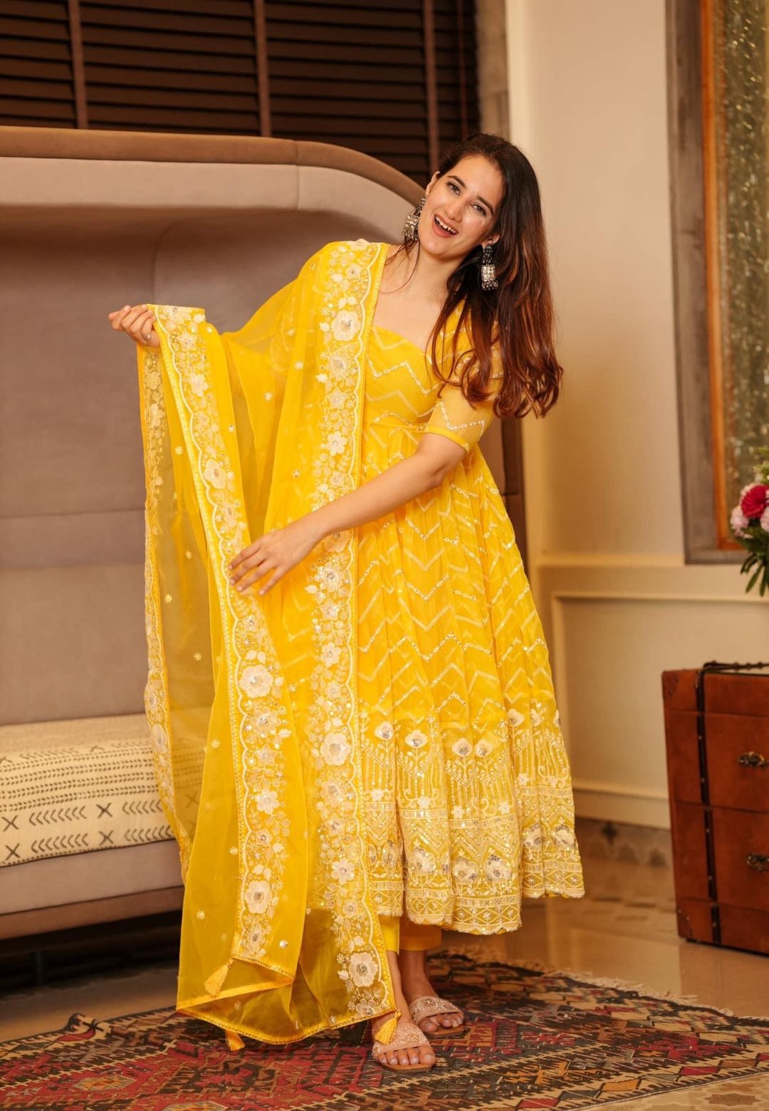 YELLOW NEELAM ORGANZA SUIT SET