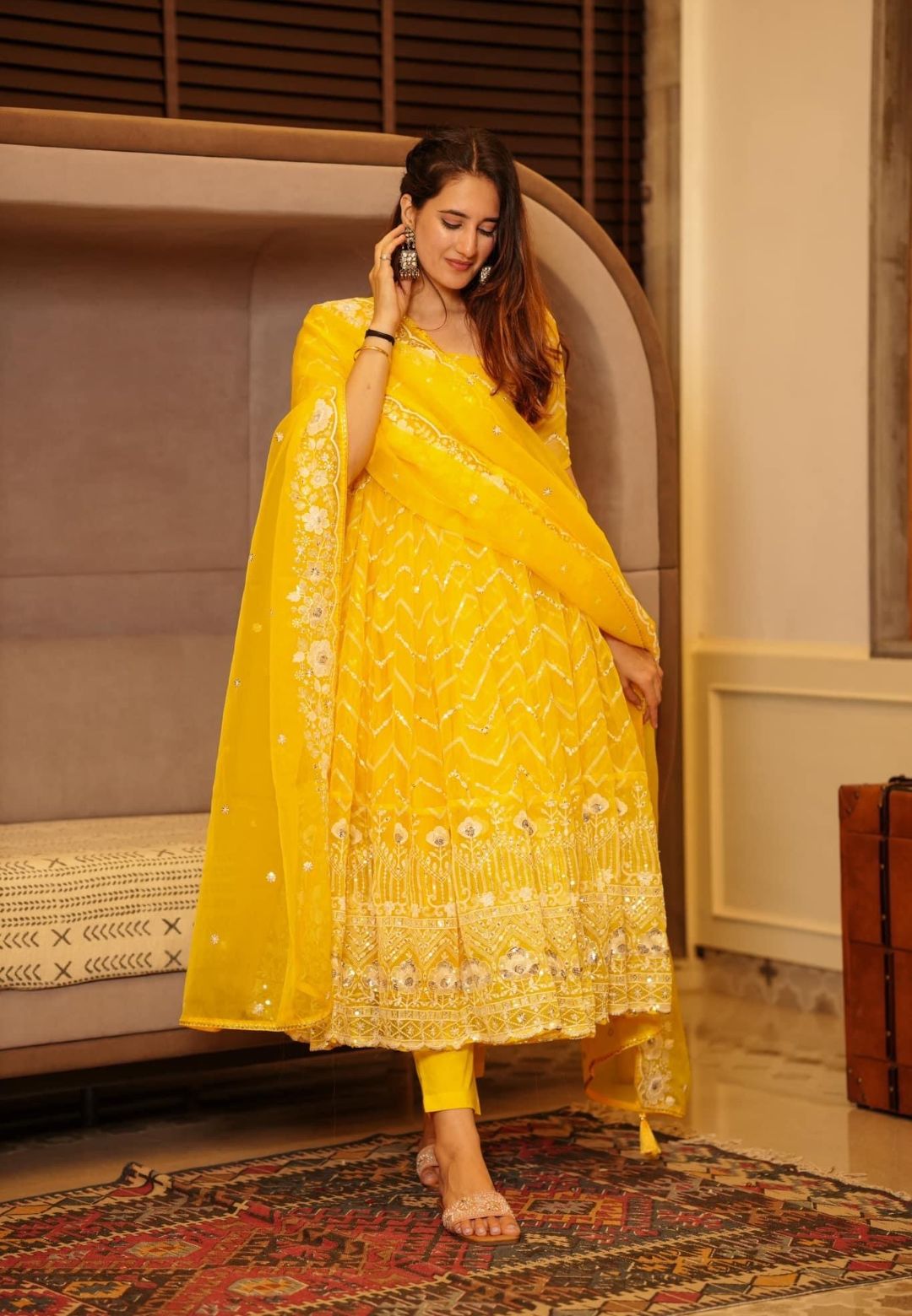 YELLOW NEELAM ORGANZA SUIT SET
